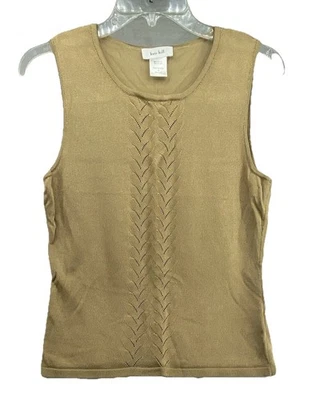 Kate Hill Shell Tank Top Women’s Medium Gold Knit Stretch Layering Sleeveless - Image 1 of 4