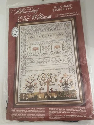 Vtg Williamsburg Elsa Williams "The Chase" Animals Sampler Cross Stitch Kit - Image 1 of 4