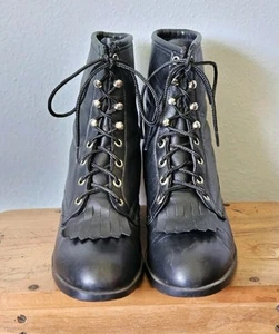 1990s Laredo Black Leather Western Kiltie Boots - Size 8 - Picture 1 of 9