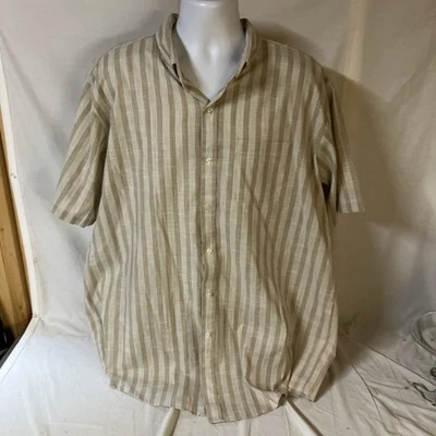 VTG Dee Cee Mens Shirt Beige Striped 2XB2 XX Big Short Sleeve USA Made Free Ship - Image 1 of 4