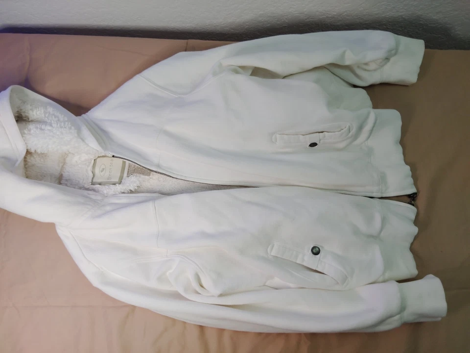 Зеленый чай женщины с капюшоном флисовая куртка/белый/молния вверх/размер XL очень толстый теплый - Изображение 1 из 4