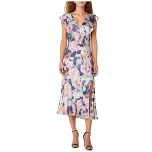 Rails Dina Midnight Verbena Floral Maxi Dress Large V-Neck Satin Flatterärmel - Bild 1 von 16