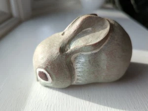 Isabel Bloom Gray Green Bunny Rabbit Cement Sculpture Signed 4.75" - Picture 1 of 15