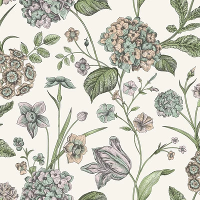 Papel Pintado Floral Amelie Hortensia Flores Multicolores Crema Rasch 260162 Foto 1 de 4