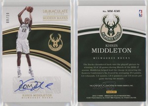2016-17 Panini Immaculate Modern Marks Gold /10 Khris Middleton #MM-KMI Auto