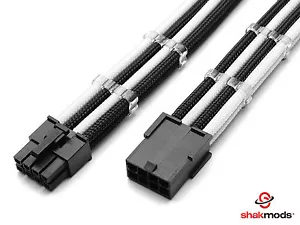 8 Pin Pcie White Black GPU PSU Sleeved Power Supply Extension Shakmods + 2 Combs - Picture 1 of 2