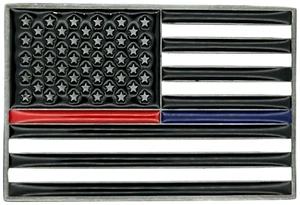 USA American Flag Red/Blue Line Law & Rescue Support Enameled Belt Buckle New - Picture 1 of 2