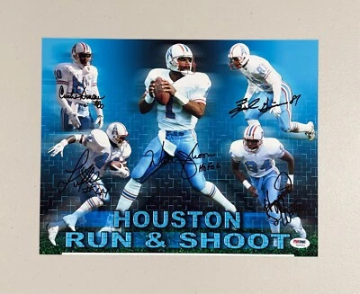 HOUSTON OILERS RUN & SHOOT MULTI SIGNED 11x14 PHOTO WARREN MOON HOF 06 - PSA/DNA - Image 1 of 3