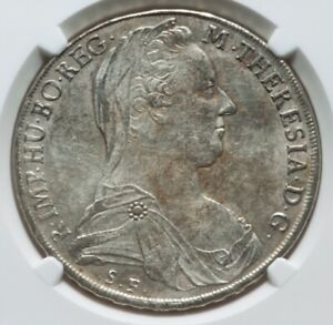 1780-1858 AUSTRIA Taler Maria Teresa, srebrna moneta Mediolan Mint Restrike, NGC AU