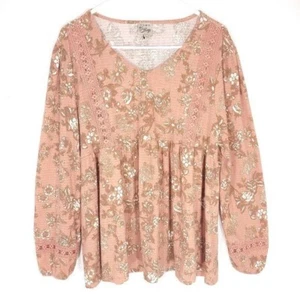 Como Vintage Floral Boho Pink V-Neck Flowy Long Sleeve Skirted Blouse Size Large - Picture 1 of 9