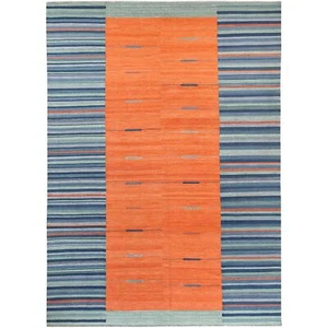 10'4"x14'2" Sunburst And Stripes Design Flat Weave Kilim Hand Woven Rug R60050 - Picture 1 of 6