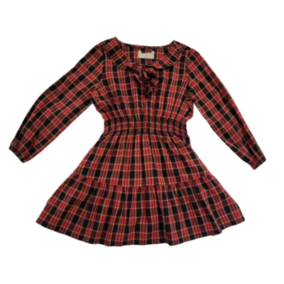 Antiguo Vestido Azul Marino Niñas Mediano 8 Rojo Cuadros Manga Larga Volantes Ribete En Niveles NUEVO SIN ETIQUETAS NUEVO Foto 1 de 4