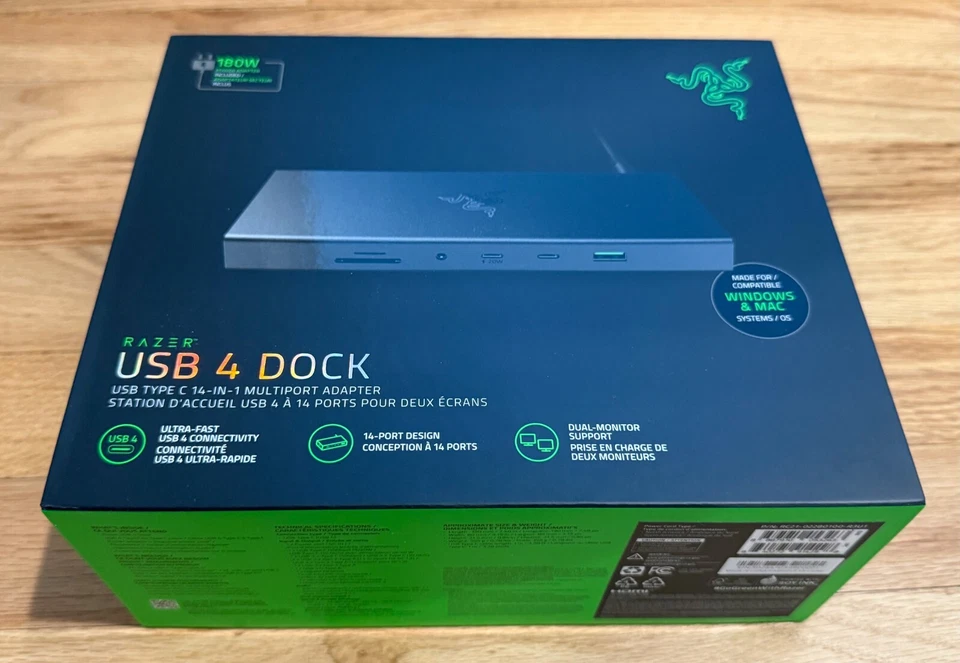 NEW Razer USB 4 Dock – USB C, 12-in-1 Multiport Adapter, 4K at 120 Hz, HDMI, DP - Image 1 of 4