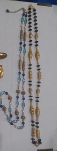 2 Necklaces. Black Egyptian Necklace & Blue Glass and cultured Pearls - Picture 1 of 11