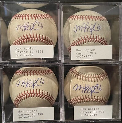 Max Kepler CYCLE Game Used SIGNED Hit Baseballs Single Double Triple Home Run - Image 1 of 4