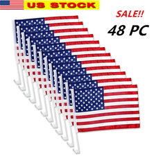 48 Pack Lot 12x17 USA Flags Car Window Clip On Fan Banners Car Flag US Seller