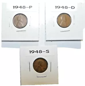 1948 P,D,S pennies de trigo centavos de Lincoln circulados 2x2 vueltas 3 monedas de venta sugerido por el fabricante - Imagen 1 de 11
