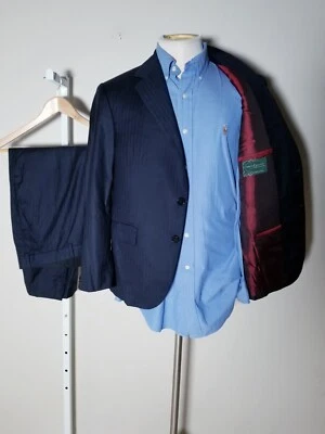 Traje Chaqueta Martin Greenfield Azul Marino Rojo Forro 2 piezas 40S Pantalones W34 X 26 Foto 1 de 4