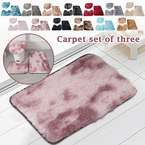 Set Of 3 Soft Ultra-Fine Fiber Bathroom Anti-Slip Toilet Bathroom Plush Carpets - Picture 1 of 28