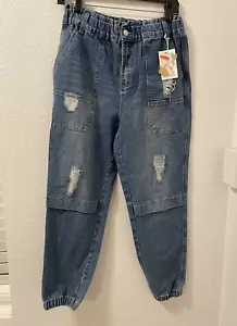 NWT Mele E Pere Women’s Jeans Jogger Blue Denim Pull On Pants, Elastic Waist - Picture 1 of 2