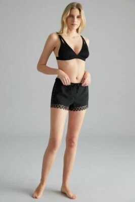 Pantalones Cortos Alex Para Mujer Grandes Mini Culotte Encaje Natación Láser Pantalones Cortos Playa Negro N189 Foto 1 de 4