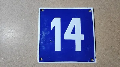 Vintage Enamel Sign Number 14 Blue House Door Street Plate Metal Porcelain Tin • 20.21$