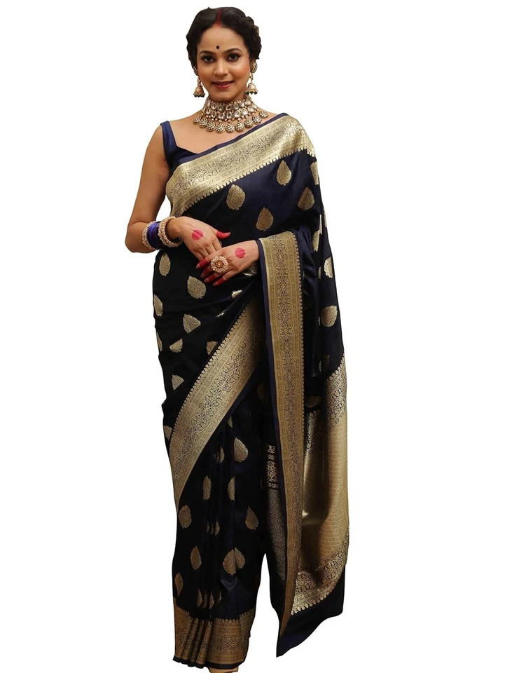 Saree Feminino Banarasi Saree Pure Kanjivaram Seda - Imagem 1 de 1