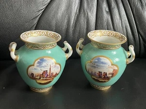 Paar Höchst Vasen Mit Hafenszenen, Türkis-Fond Und Gold - Bild 1 von 16