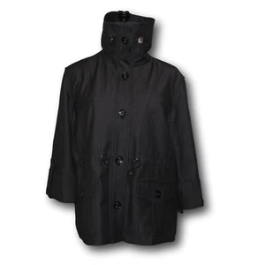 RUBY ROAD (12) Funnel Neck Black Denim Jacket Pockets Drawstrings - Picture 1 of 5