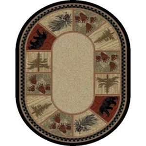 5'3" x 7'3" Oval Cabin Bear Pinecone Pine Rustic Lodge Area Rug  - Picture 1 of 2