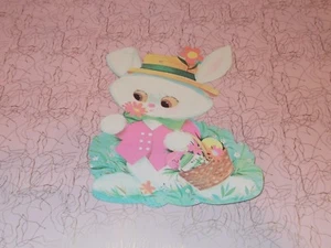 VTG EUREKA EASTER BUNNY HAT EGGS BASKET DIE CUT CARDBOARD DECORATION 7" RARE - Picture 1 of 2