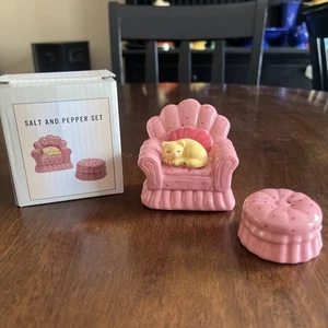 Cracker Barrel Cat Kitten Chair Ottoman Salt Pepper Set - Picture 1 of 9
