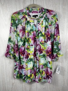 Caleesa Floral Ruffle Sleeve Blouse Women’s Large Pink Green Watercolor NWT - Picture 1 of 8