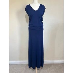 ME+EM Dress Size S Navy V Neck Sleeveless Jersey Stretch Elastic Waist Long Maxi - Picture 1 of 16