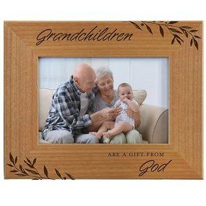 Grandchildren Are A Gift From God, Engraved Natural Wood Photo Frame Fits 4x6... - Picture 1 of 3