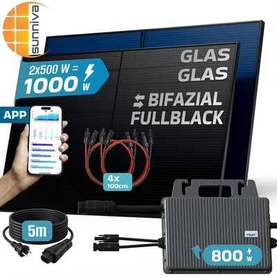 SUNNIVA® Balkonkraftwerk 1000W/800W Solaranlage TSUN BIFAZIAL FULLBLACK