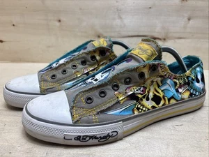 ED HARDY HERRENSCHUHE CANVAS FREIZEIT-HALBSCHUHE GR:44 UK:10 BEIGE MEHRFARBIG - Bild 1 von 8