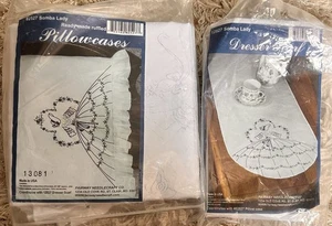 Fairway Needlecraft Vintage Pillowcases & Shelf Scarf Somba Lady 82527 & 12527 - Picture 1 of 9
