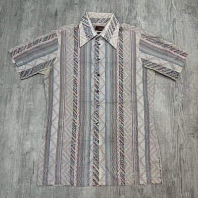 CAMISA MANGA CORTA ABSTRACTA DISCO MOD ESTAMPADO GEOMÉTRICO FLECHA AÑOS 70 DE COLECCIÓN TALLA M Foto 1 de 4