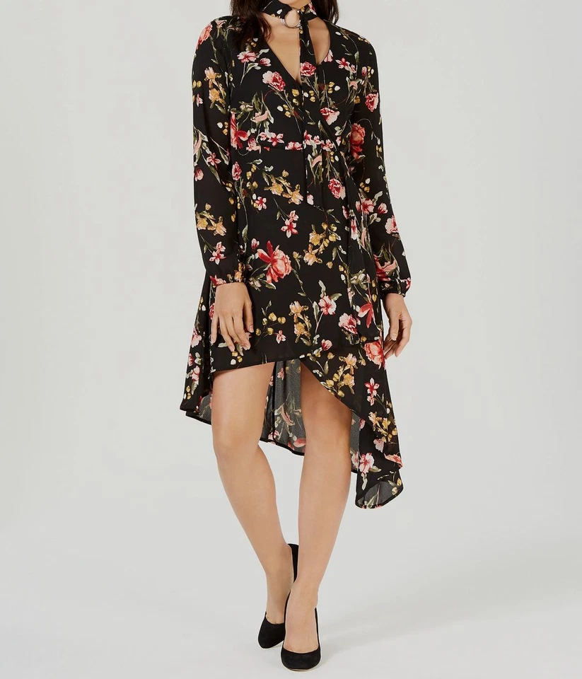 Project 28 Womens Black Asymmetric Choker V-neck Midi Dress M BHFO 1924