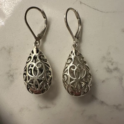 925 Sterling Silver Antique Filigree Light-Weight Drop Dangle Earrings for Women - Image 1 of 4