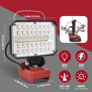 Cordless LED Work Light For Milwaukee M18 40W 4800LM USB & Type-C Charging Port - Picture 1 of 7