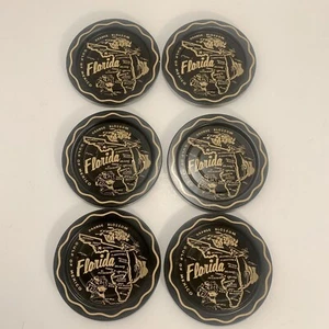 Mid Century Set 6 Souvenir Florida Metall Untersetzer Gold Schwarz - Bild 1 von 5