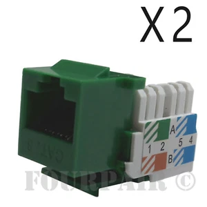 2x Pack Lot CAT6 Network RJ45 Port 110 Punch Down Keystone Snap-In Jack Green - Bild 1 von 3