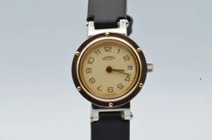 Hermes Paris Quartz Women Watch 24mm Steel/Gold Clipper Bracelet Vintage CL5.210 - Picture 1 of 10