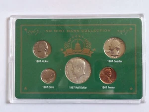 1967 No Mint Mark Collection 5 Coin Set- Half Dollar Quarter Nickel Dime Penny - Picture 1 of 2