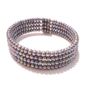 Black Freshwater Pearl Memory Wire Wrap Bracelet - Picture 1 of 3