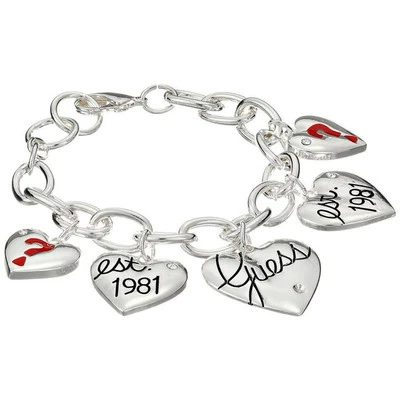 New-Guess Color Argento, Cristallo Cuore, Catena, Rosso Question Mark, Bracciale - Immagine 1 di 3