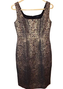 NWT TAHARI SZ.2, BLACK-GOLD, SNAKE PRINT SLEEVELESS SQUARE NECK SHEATH DRESS - Picture 1 of 7