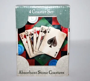 AbsorbaStone Playing Cards Ace High Straight Absorbant Stone Coaster Set of 4 - Picture 1 of 7